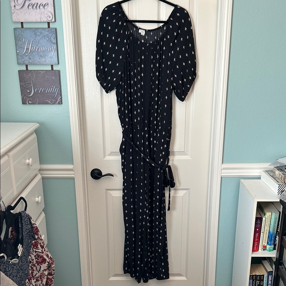 LOFT Black and White Patterned Jumpsuit